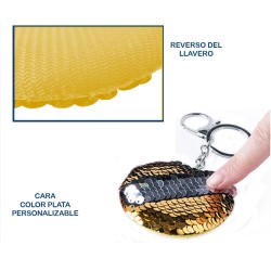 Llavero lentejuela reversible oro/plata