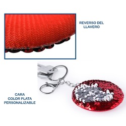 Llavero lentejuela reversible rojo/plata