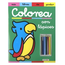 colorea, lapices, libro, niños