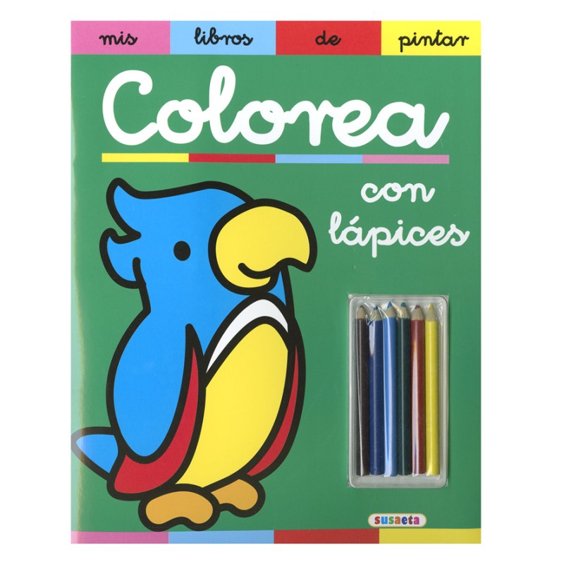 colorea, lapices, libro, niños