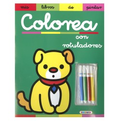 colorea, lapices, libro, niños
