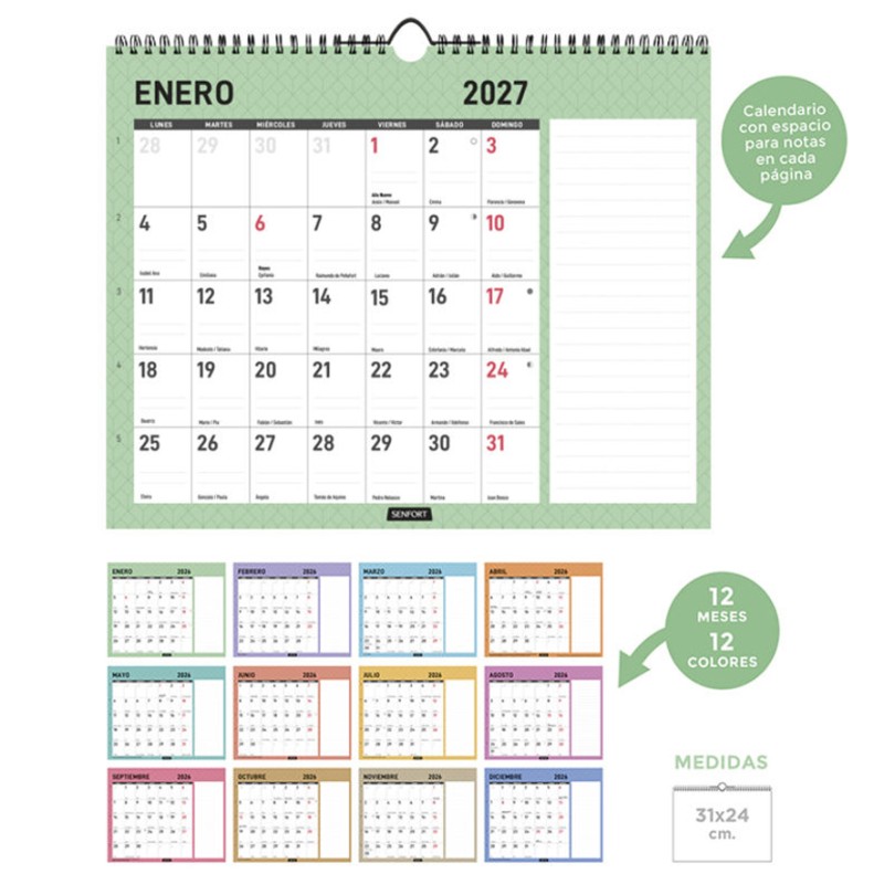 Calendario pared 31x24 cm. DIAMANTE SENF