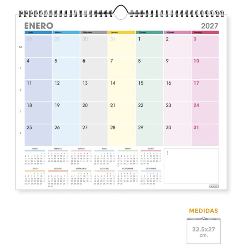 Calendario pared 32,5 x 27 cm. MULTICOLO