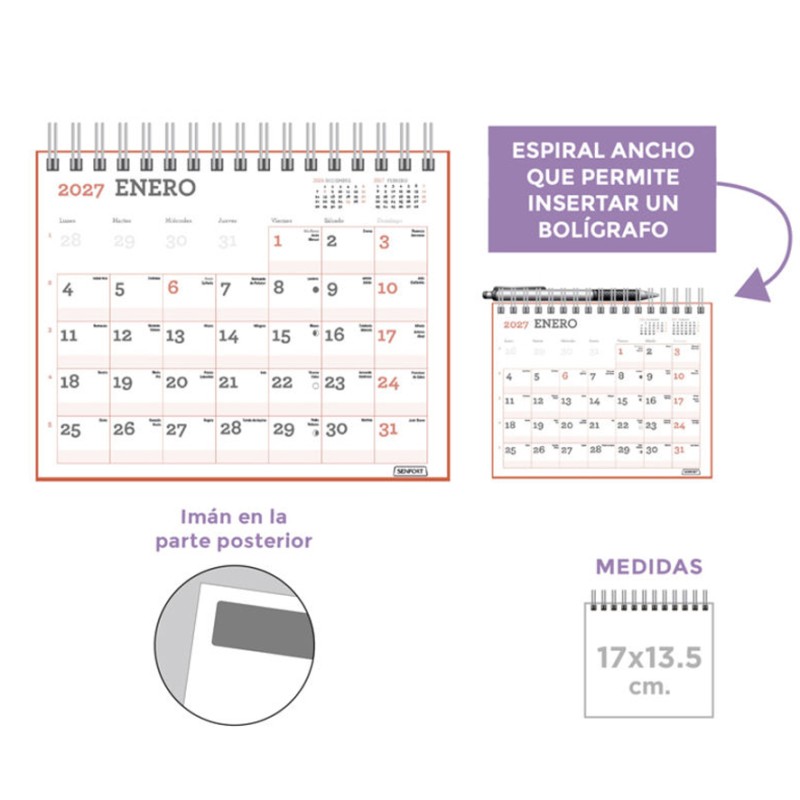 Calendario magnético 17 x 13,5 cm. SENFO